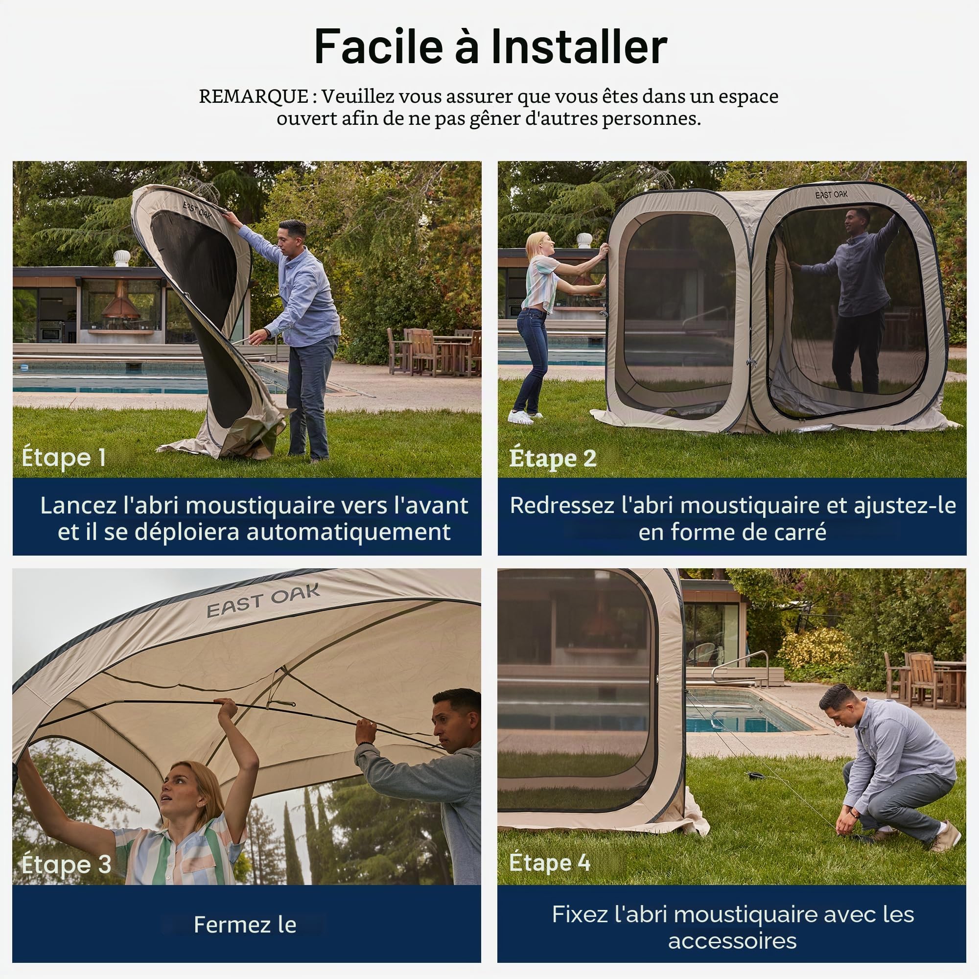 East Oak Tonnelle Pliante 1,2x1,2M, Pop-up Gazebo pour 1-2 Personnes, Barnum Pliant de Jardin, Igloo Exterieur, Protection UPF 50+, Ventilation à 360°, Anti-moustiques, avec Sac de Transport