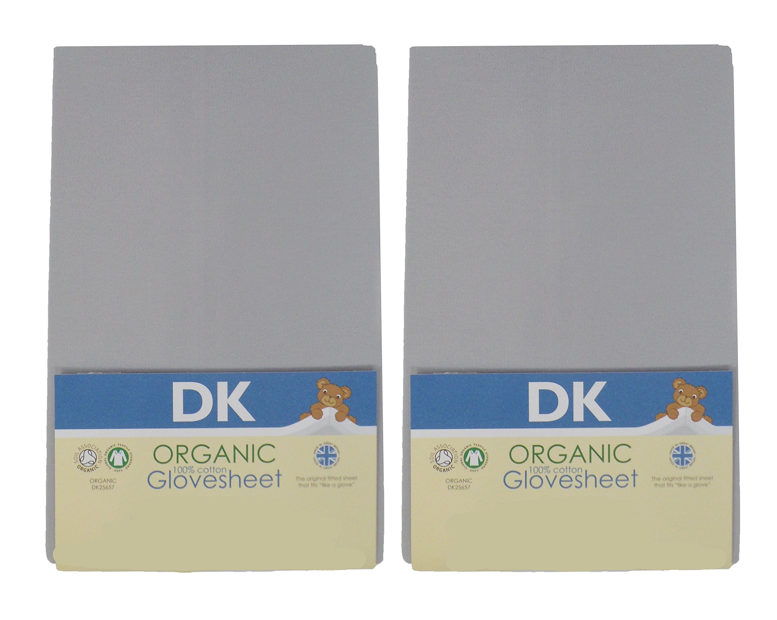 DK Glovesheets Two Dove Grey GOTS Certified 100% Organic Cotton Fitted Moses Sheets to Fit Mattress Size 74 x 28 cm