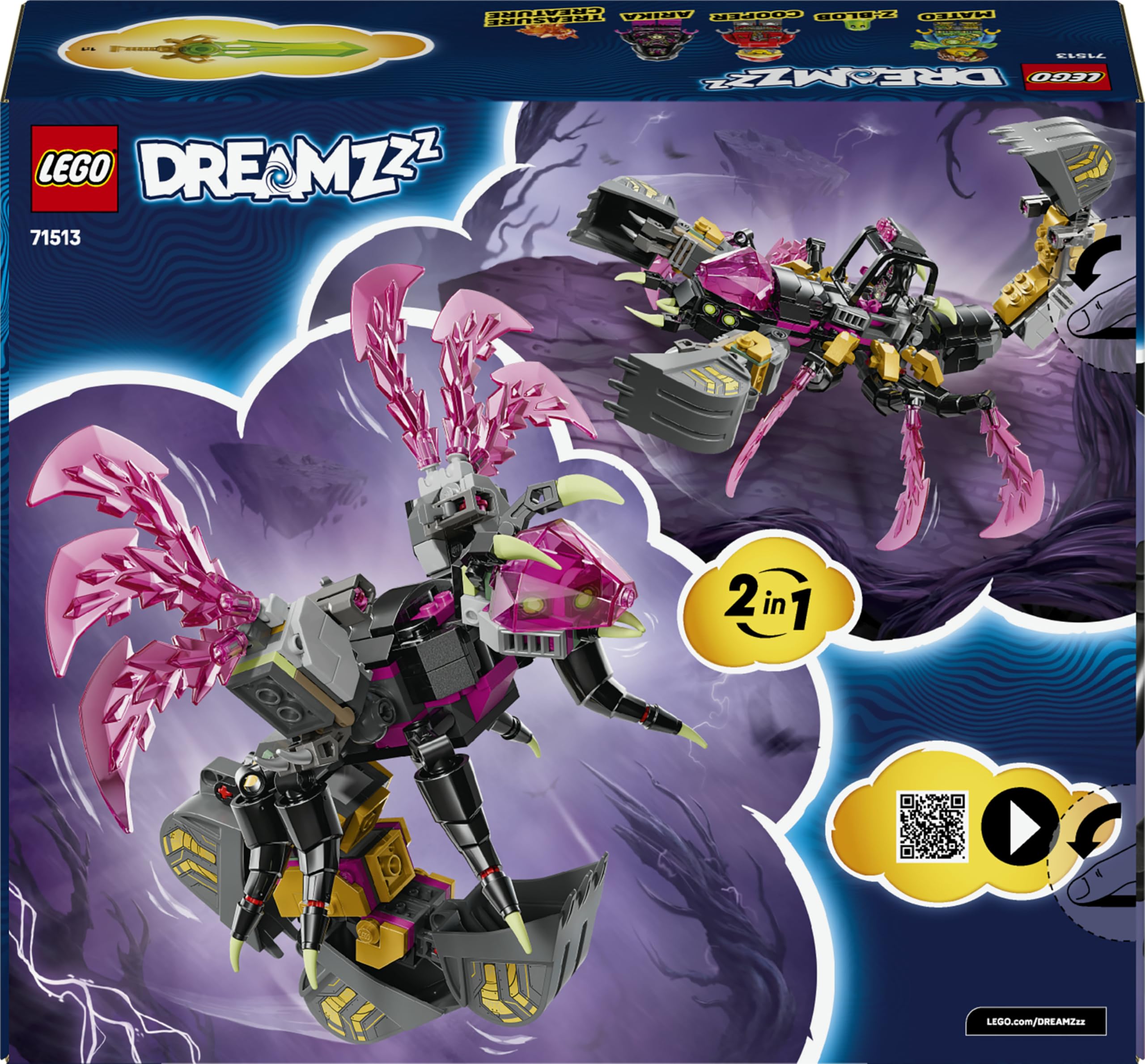 LEGO DREAMZzz 2en1 Excavadora Escorpión de Pesadilla de Juguete - Transformable en Figura de Avispa, 3 Minifiguras y Criatura del Tesoro Naranja Coleccionable - Regalo para Niños de 7+ Años - 71513