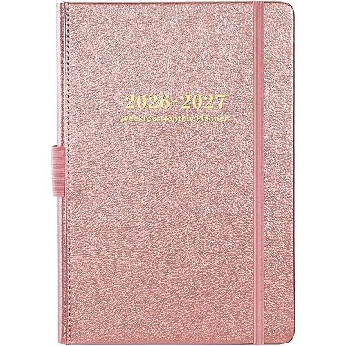Planner 2026-2027 - Weekly and Monthly Planner with Stickers, 5.7" X 8.2", July 2026 - June 2027, 2026-2027 Calendar Planner, Pen Holder, Inner Pocket, 44 Notes Pages - Rose Gold