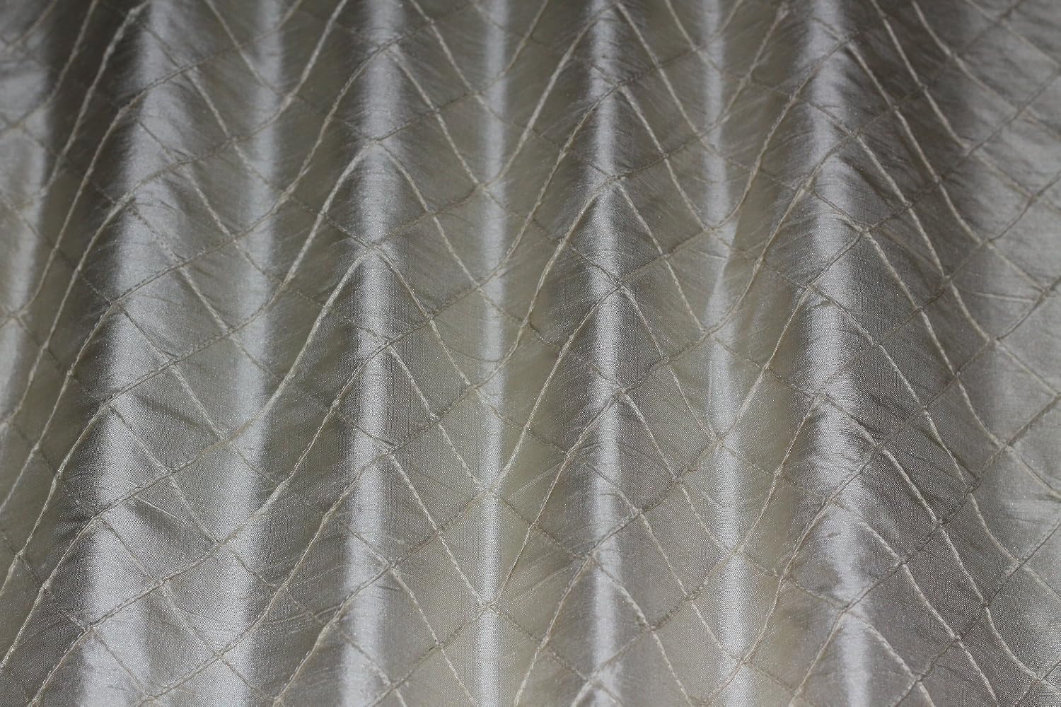 Ecru & Cream Pintuck Diamond Dupioni Shantung with Embroidery, 100% Silk Fabric, by The Yard, 54" Wide