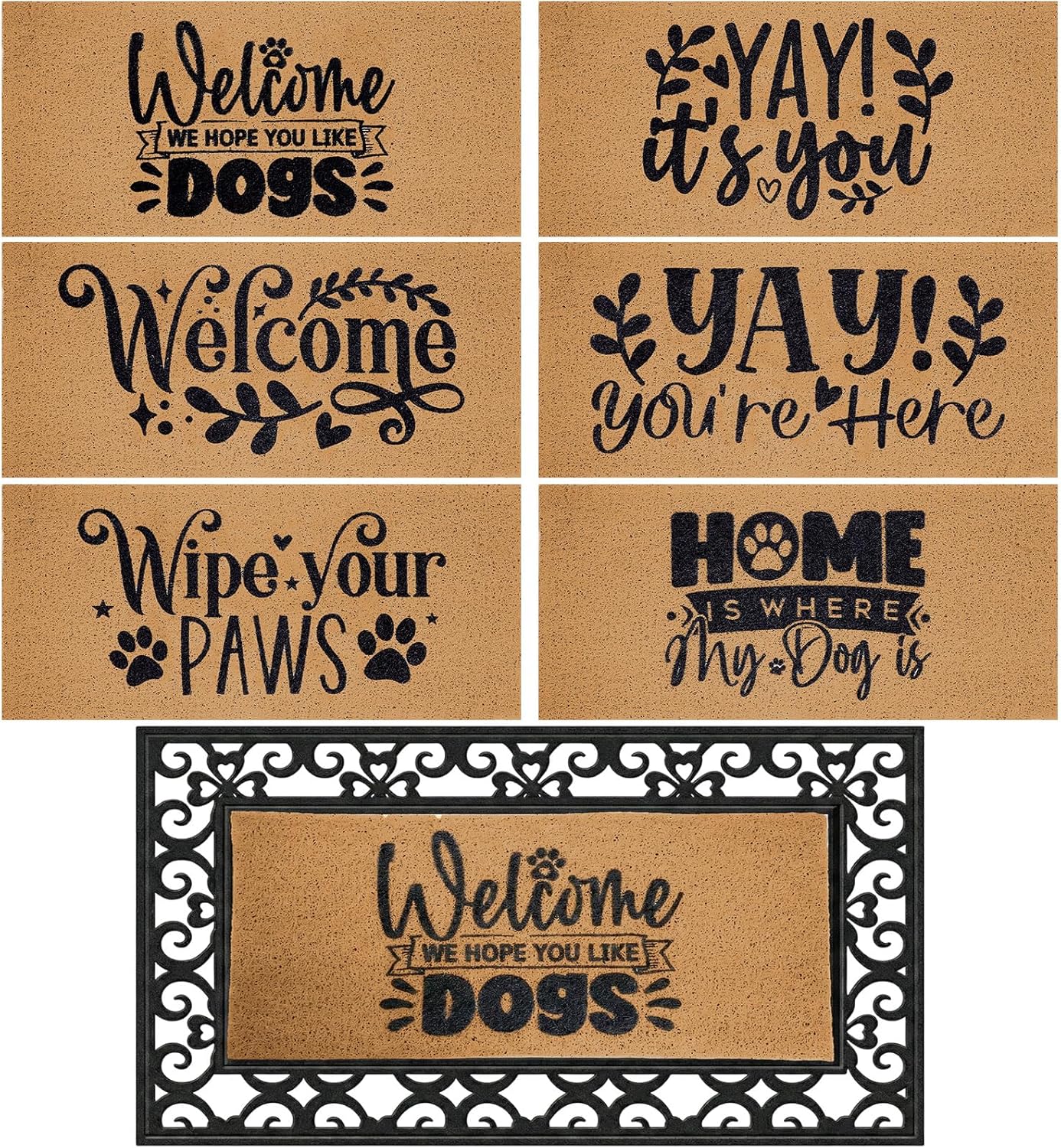 Breling 6 Pcs Dog Themed Door Mats for Front Door 22 x 10 Inches Interchangeable Funny Welcome Doormat Entrance Non Slip Mats Gifts for Dogs Lovers Indoor Outdoor Vintage Decoration
