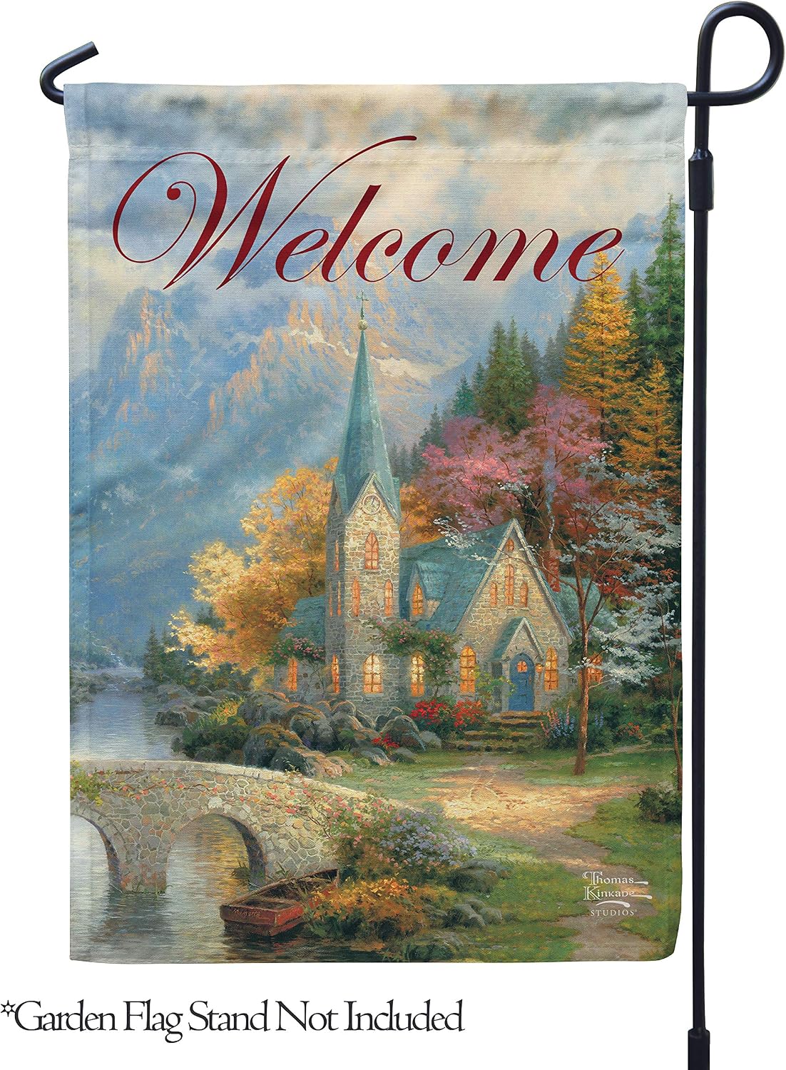 Flagology, Fall, Thomas Kinkade, Mountain Chapel – Garden Flag 12.5"x18", Licensed Thomas Kinkade
