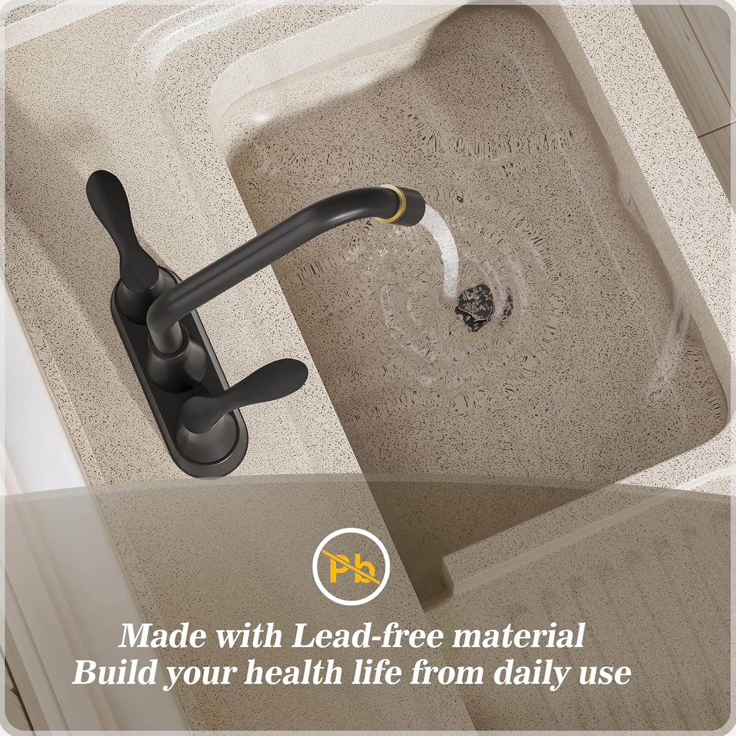 Phiestina Black Utility Sink Faucet 3 Hole, Laundry Sink Faucet with Pull Out Sprayer, Long Spout Dual Handle Modern Bathroom Faucet, 4 Inch CenterSet Laundry & Utility Room Sink Faucets, LF36CL-2M-MB