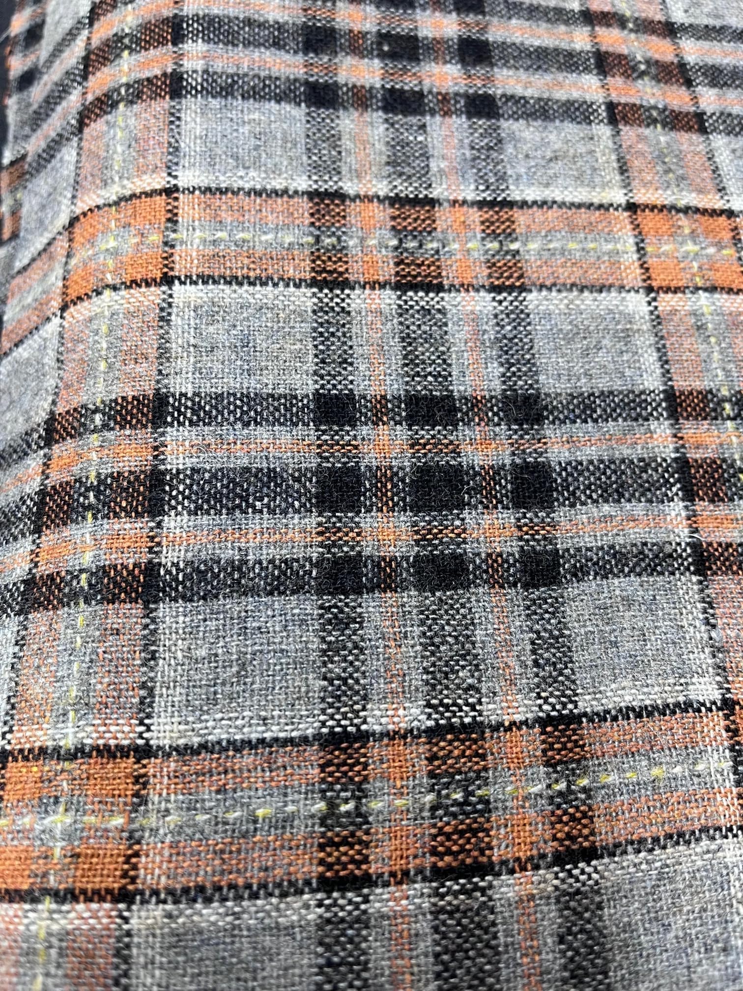 Tuva Textile Bolt of Real 60% Wool Fabric (Flannel) -Glen Plaid Stitched Style, Color. Heather Gray-Light Orange & Black 4 Yard pre Cut