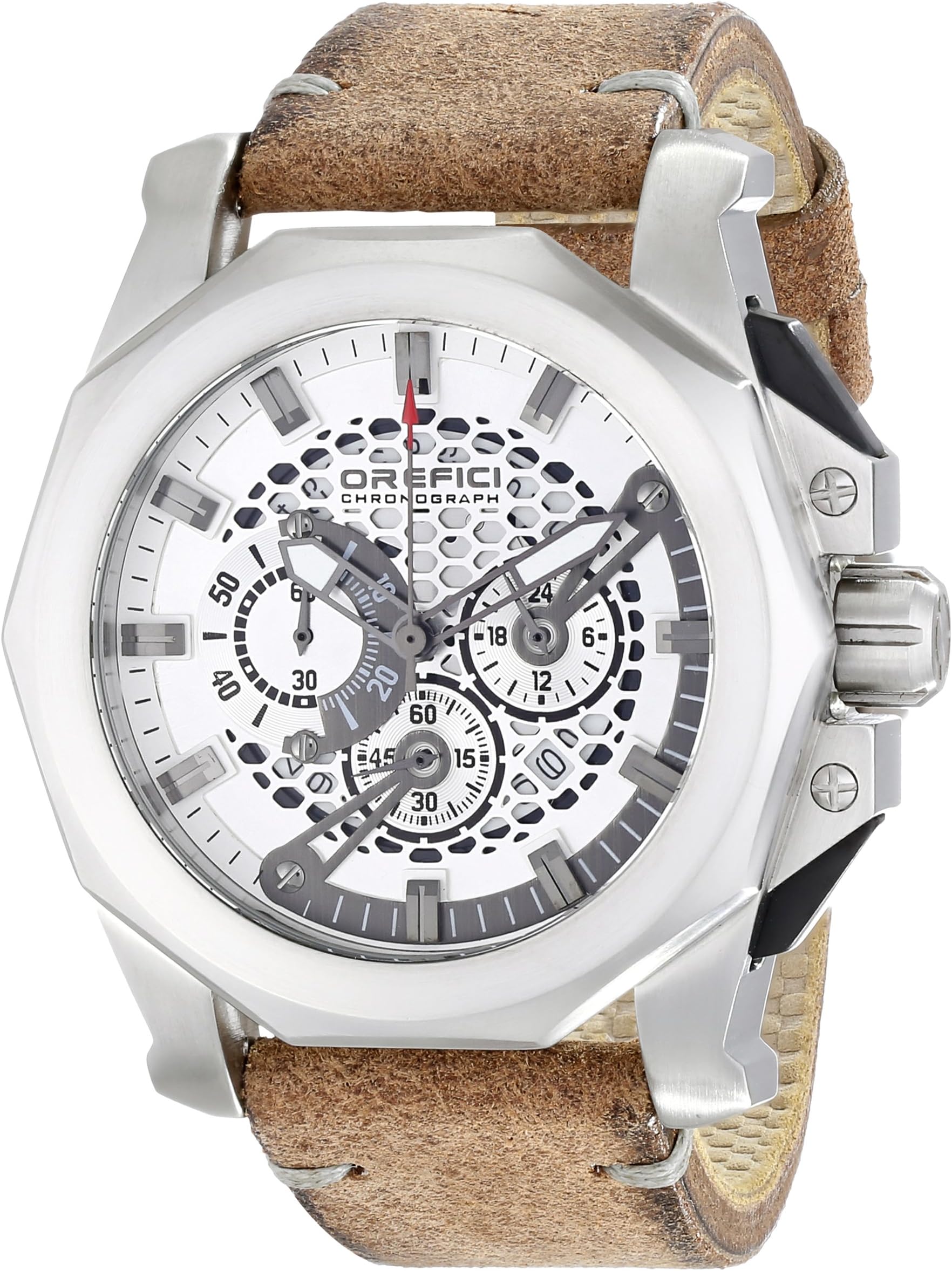 Orefici Unisex ORM2C4851V "Gladiatore" Stainless Steel Watch with Brown Suede Band