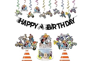 ANGOLIO 42Pcs Dirt Bike Party Decorations Motocross Party Hanging Swirls Boys Birthday Banner