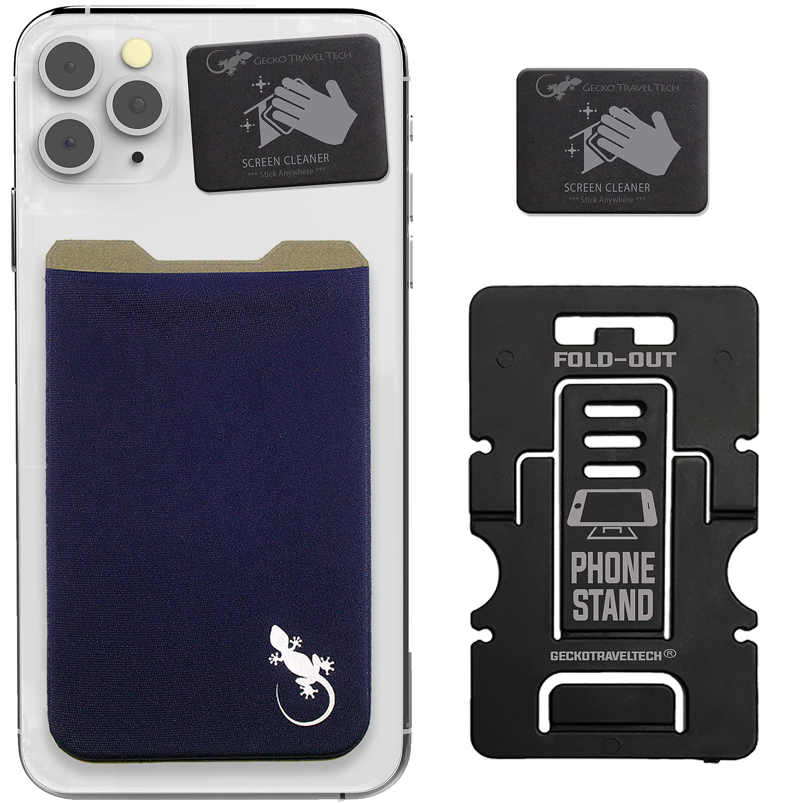 Phone Wallet - Adhesive Card Holder - Cell Phone Pouch - Stick on Lycra Pocket by Gecko - Carry Credit Cards and Cash