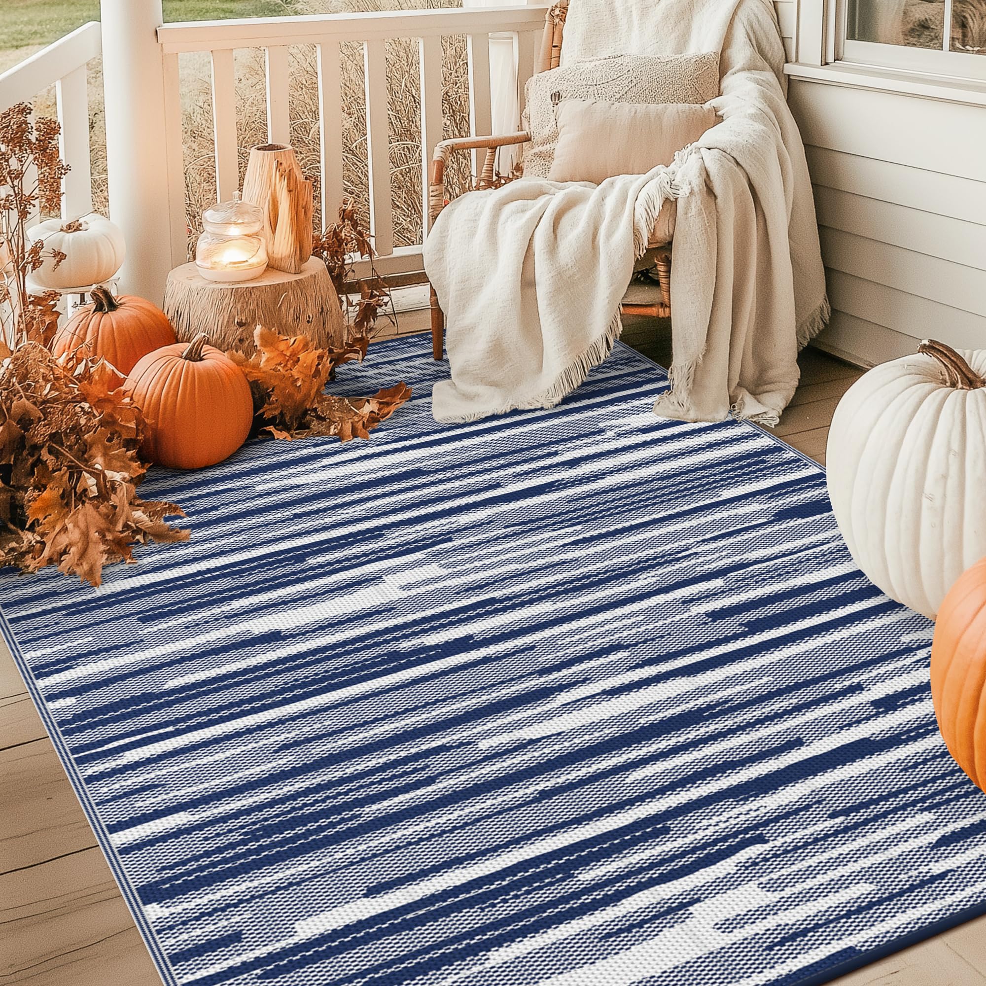 GENIMO Outdoor-Teppich – Wasserdicht, 1,5x2,4 M, Blau-weiß, Für Camping, Terrasse & Balkon