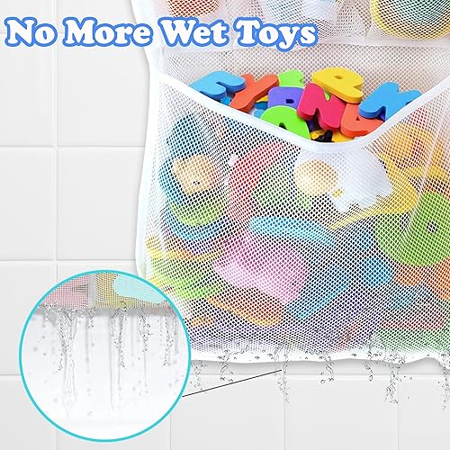 Miniatura 2 de Soporte para juguetes de baño de 14 x 20 pulgadas, cesta de almacenamiento de juguetes de malla para bañera, red de baño para niños, bolsa de