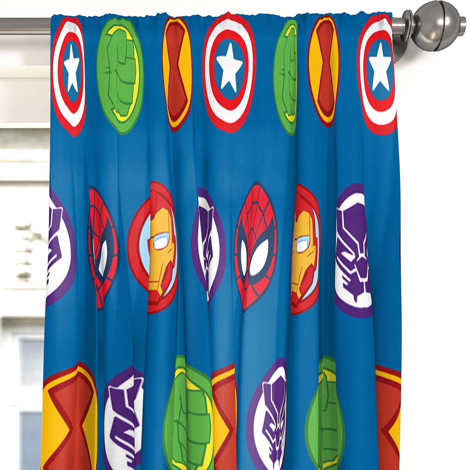 Jay Franco Marvel Avengers Superhero Curtains for Boys Bedroom, 42" W x 84" L Kids Window Drapes 4-Piece Set with 2 Tiebacks, Soft Microfiber Rod Pocket (Official Marvel Product)