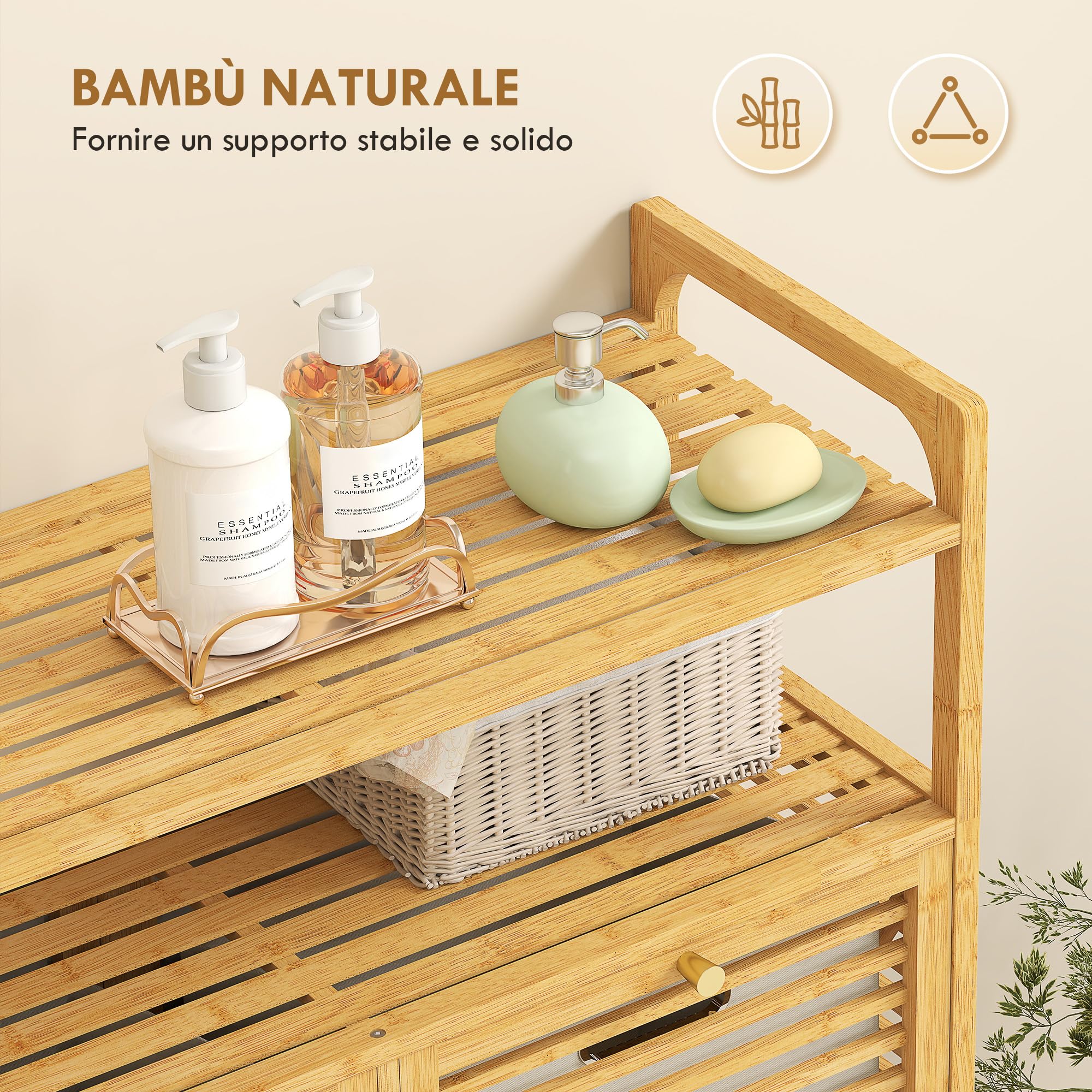 HOMCOM Mobile Portabiancheria da Bagno con 2x41L 82x33x88 cm Color Legno