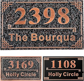 Personalized Cast Address Sign House Number Home Address Plaque 12 Inch, Custom Steet House Number Sign, Metal or Acrylic Antique Brass for Outside Vintage