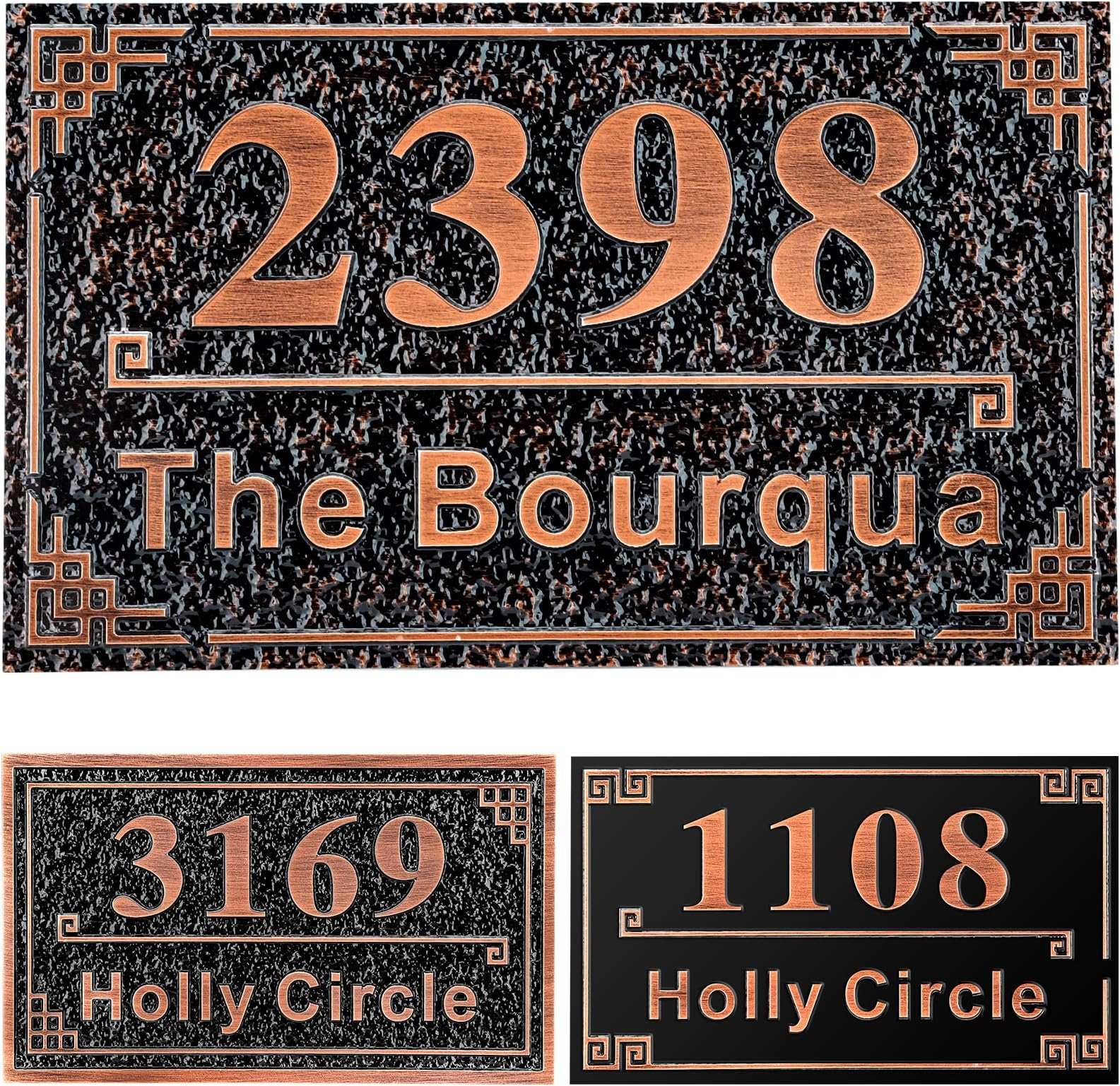 Personalized Cast Address Sign House Number Home Address Plaque 12 Inch, Custom Steet House Number Sign, Metal or Acrylic Antique Brass for Outside Vintage