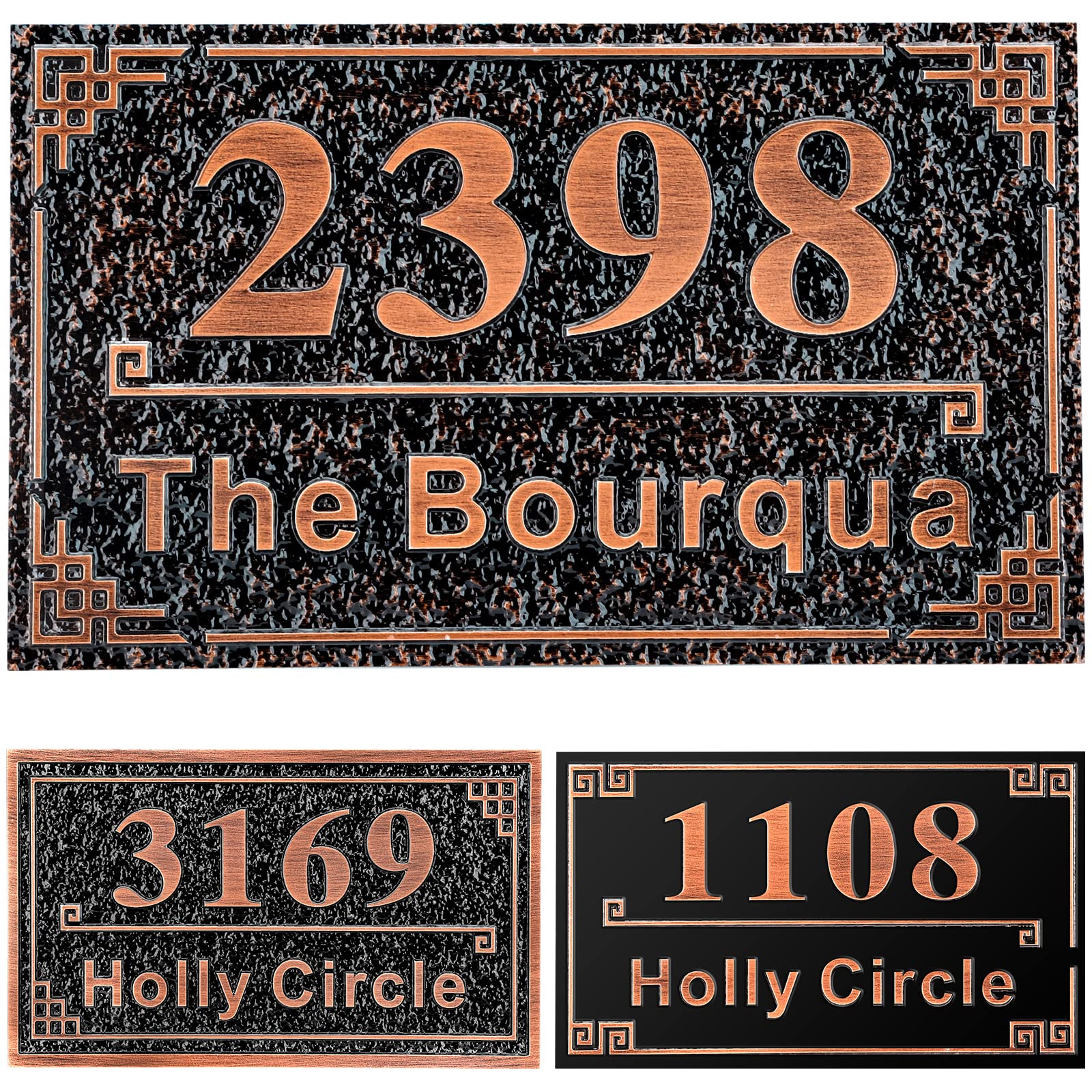 Personalized Cast Address Sign House Number Home Address Plaque 12 Inch, Custom Steet House Number Sign, Metal or Acrylic Antique Brass for Outside Vintage