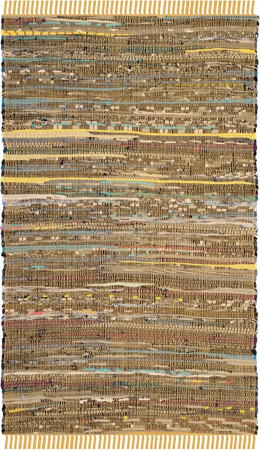 SAFAVIEH Rag Rug Collection Accent Rug - 2'3" x 5', Yellow & Multi, Handmade Boho Stripe Cotton, Ideal for High Traffic Areas in Entryway, Living Room, Bedroom (RAR127H)