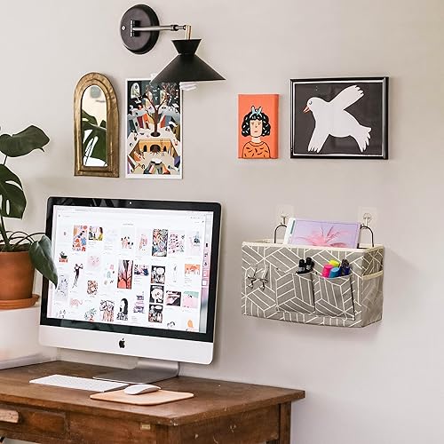 Miniatura 6 de 2 bolsas grandes para colgar en la pared, organizador de bolsillos de tela de lino para puerta, armario, impermeable, multifuncional, para sala de