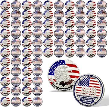 82Pcs Eagle Veteran Challenge Coin Bulks U.S. Flag Military Coin Thank You Coins for Veterans Appreciation Gifts for Military Army Service Members