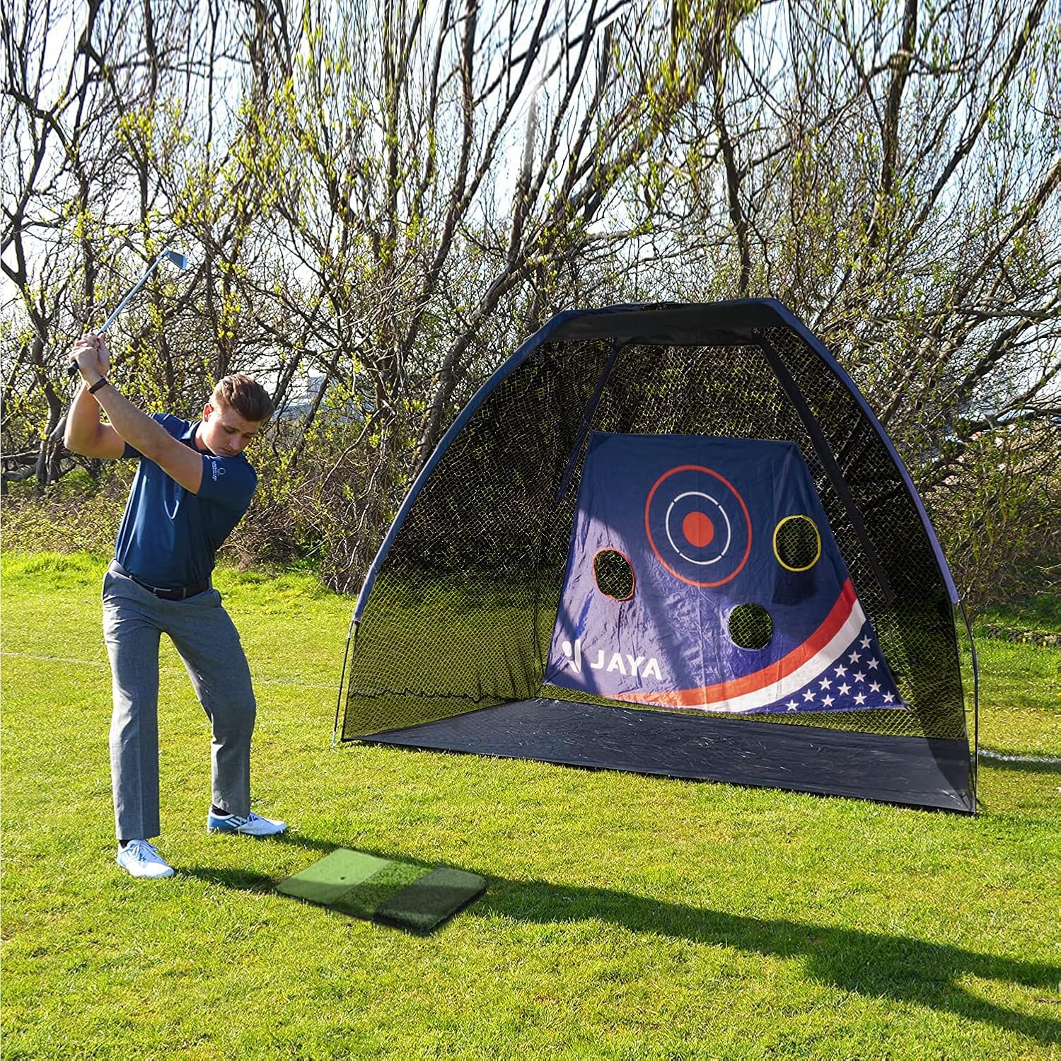 Jaya Golf Hitting Net with Tri-Turf Practice Mat and Golf Balls, 10x7ft High Impact Golf Training Net, Portable Golf Chipping Net, Driving Net for Outdoor/Indoor/Backyard : Sports & Outdoors