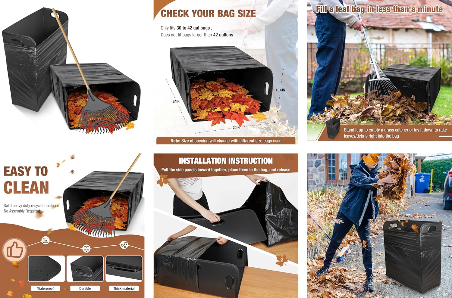 Touri 2 PCS Lawn Trash Bag Holder, Leaf Collector Holder Holds 30-42 Gallon Bags, Reuseable Garbage Frame for Camping, Yard Weeding, Lawn Party