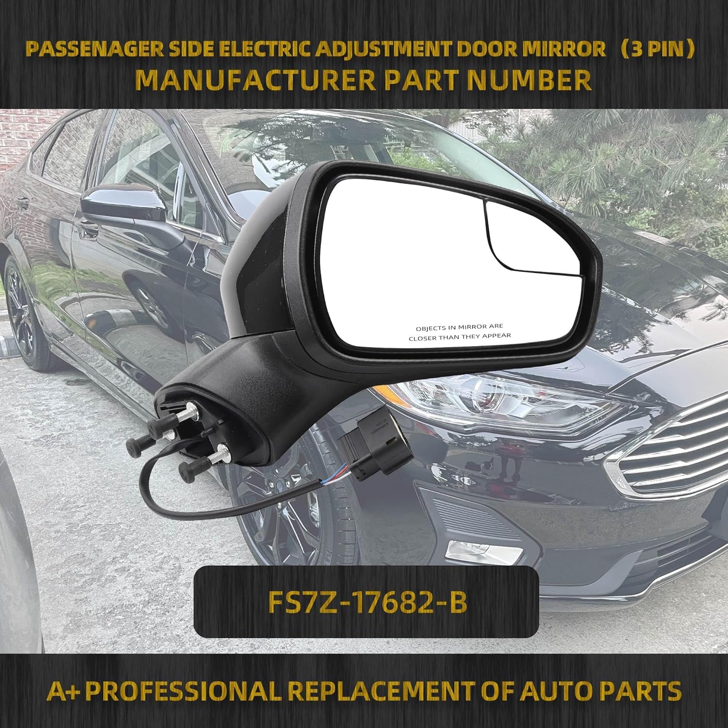 Dasbecan Right Passenger Side Mirror AssemblyCompatible with Ford Fusion 2016-2022 Rear view Mirror | Electric Adjustment | Black | Replace# FS7Z-17682-B,3Pins