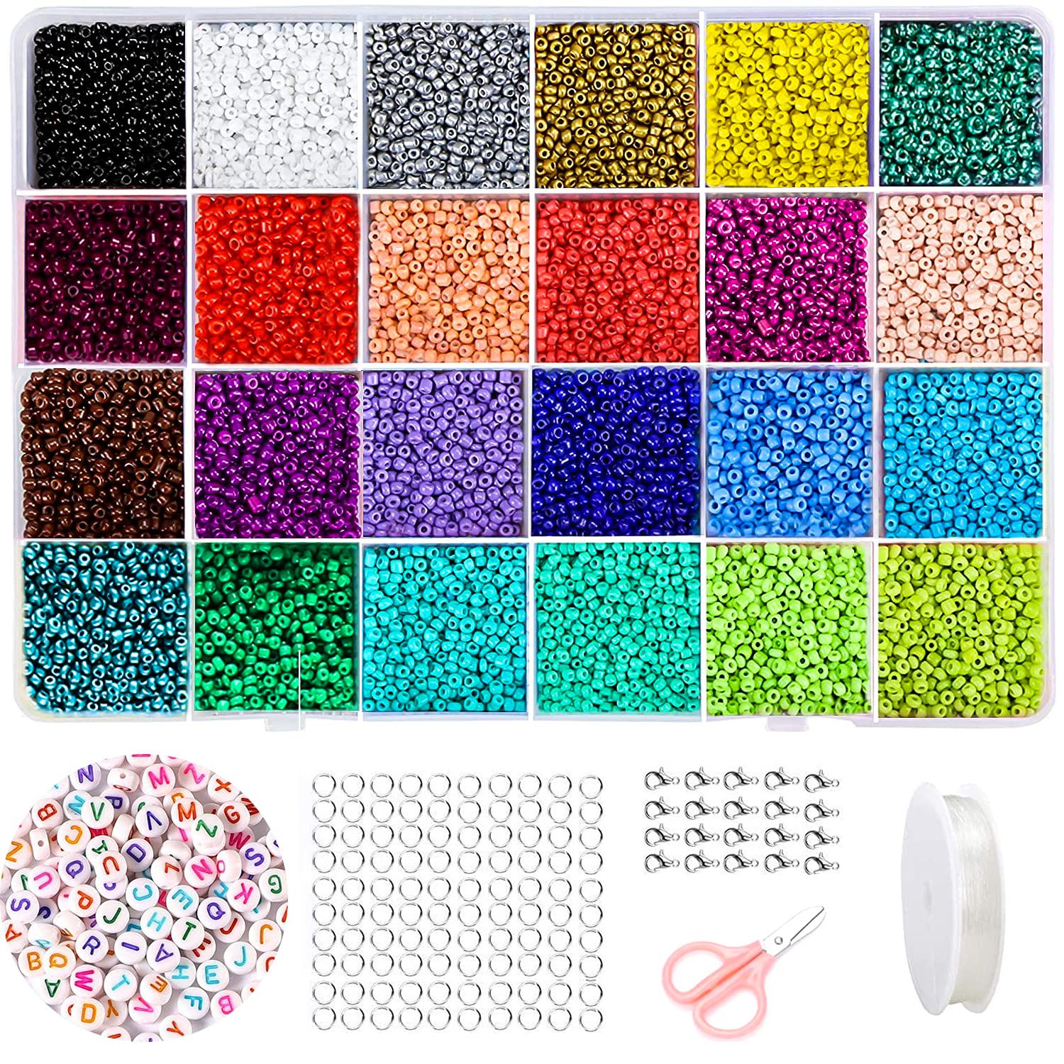 Cuentas de Colores Bolitas para Hacer Pulseras Abalorios 2mm para Niños de Bricolaje Arte Yoyería Fabricación de Collares Pendientes Accesorios de Fiesta (24 Colores 24250Pcs)