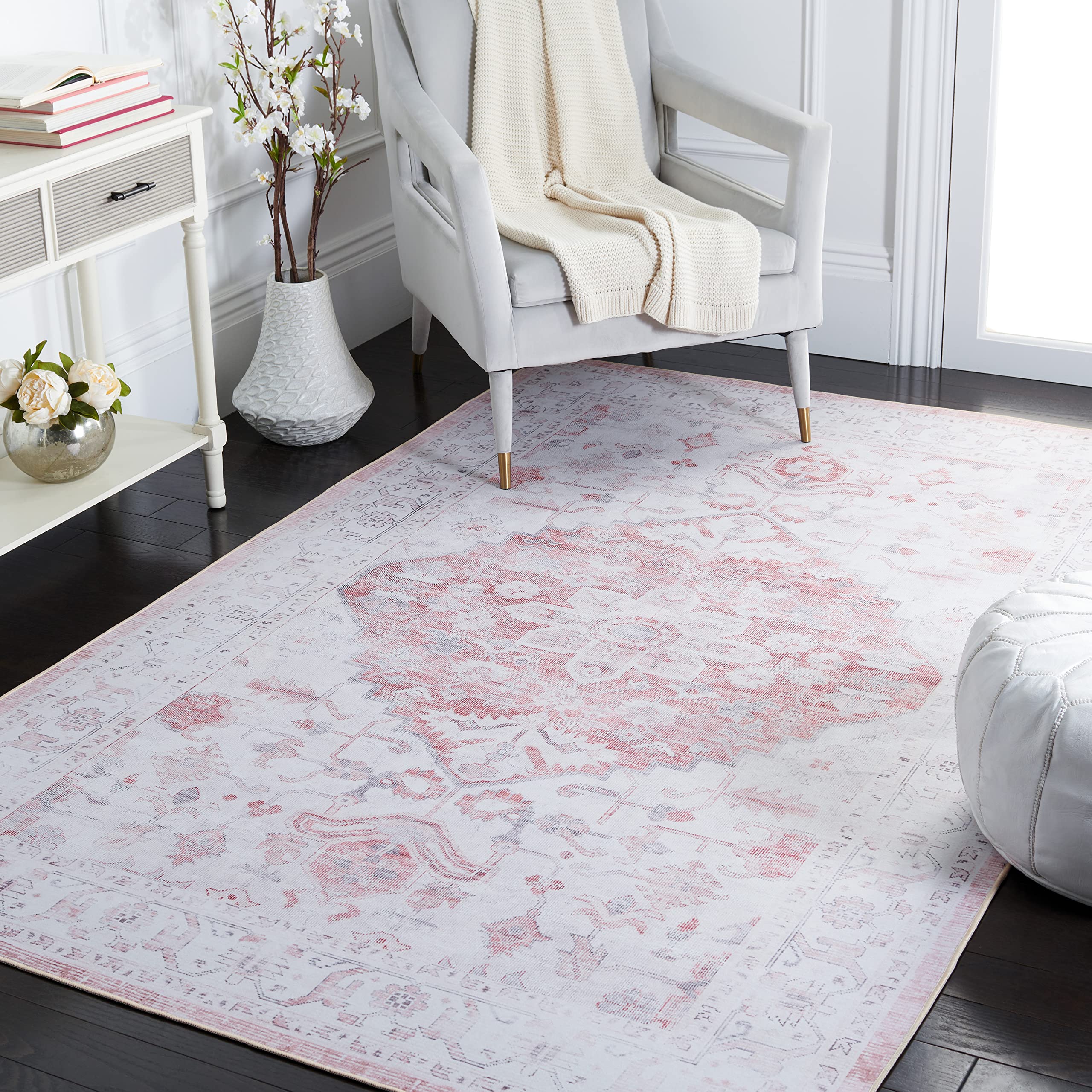 Tapis beige et rouge Tucson Safavieh 152x244 cm lavable en machine pour salon et couloir