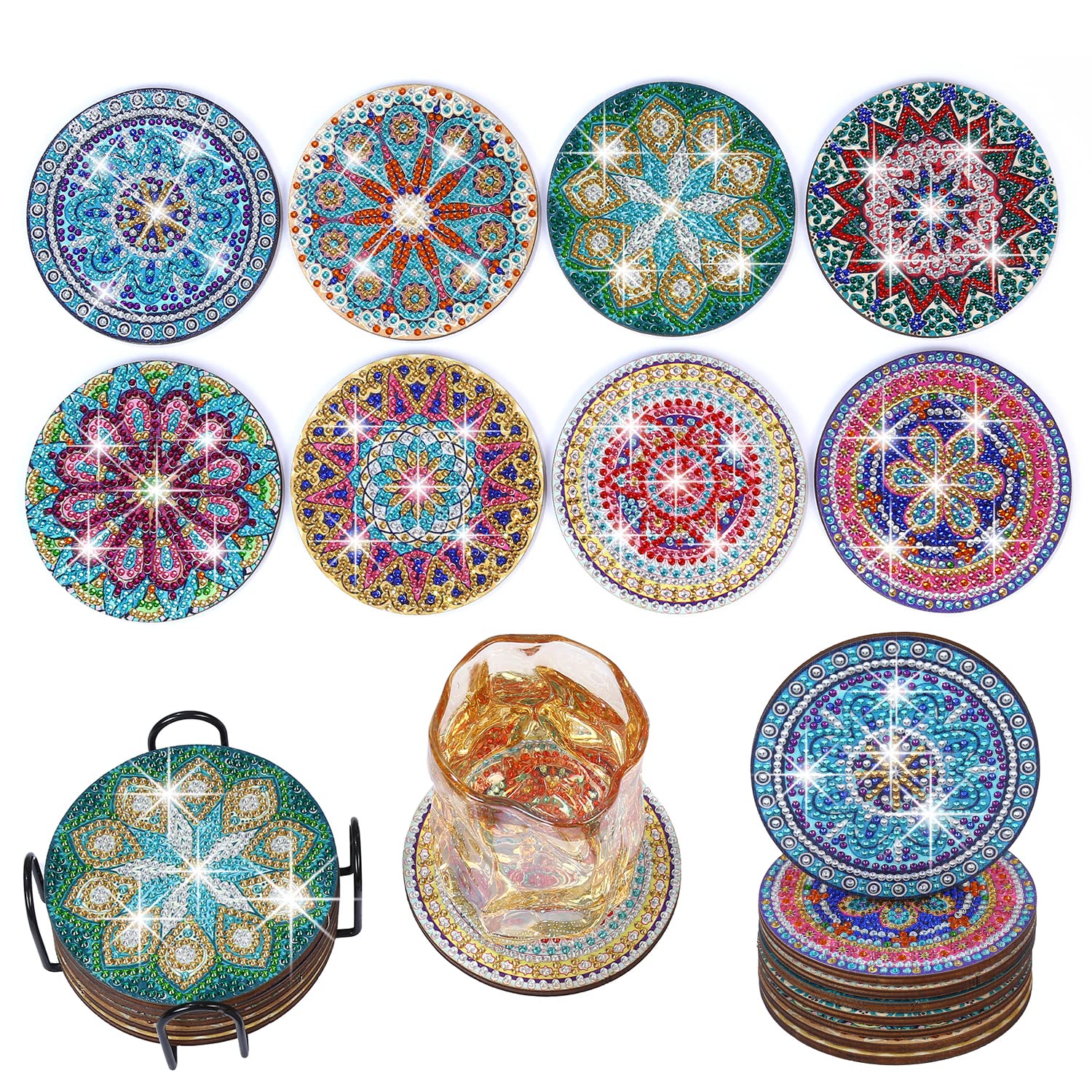 Set 8 Sottobicchieri Mandala Diamond Painting - Kit Fai Da Te Per Adulti E Principianti Con Supporto In Sughero - 2