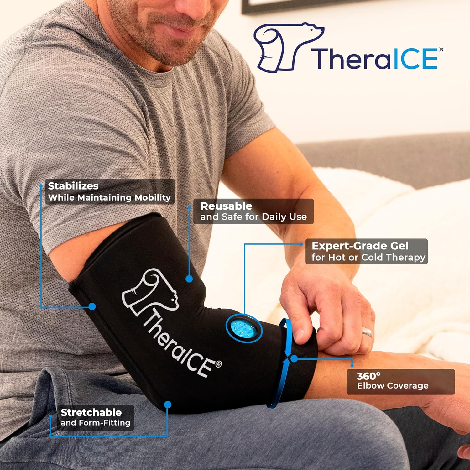 TheraICE Elbow Ice Pack Compression Sleeve for Injuries, Reusable Gel Cold Packs Brace, Shin Splints, Calf Strain, Flexible Cold Wrap Recovery for Tennis Elbow, Tendinitis Pain Relief (L/XL) - Image 2