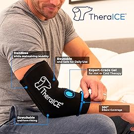 TheraICE Elbow Ice Pack Compression Sleeve for Injuries, Reusable Gel Cold Packs Brace, Shin Splints, Calf Strain, Flexible Cold Wrap Recovery for Tennis Elbow, Tendinitis Pain Relief (L/XL)