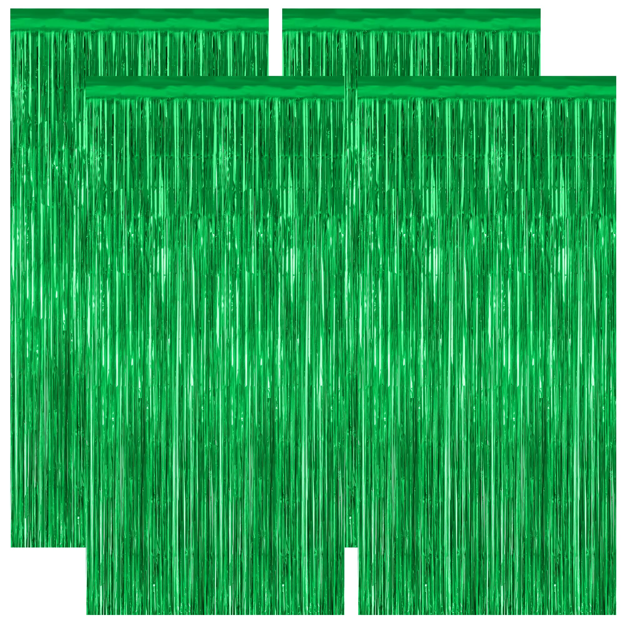 4 Pack Green Streamers, 3.28 FT x 7.05 FT Birthday Tinsel Backdrop, Metallic Foil Fringe Curtains Photo Booth Backdrop, Green Jungle Theme Decorations Birthday Decor