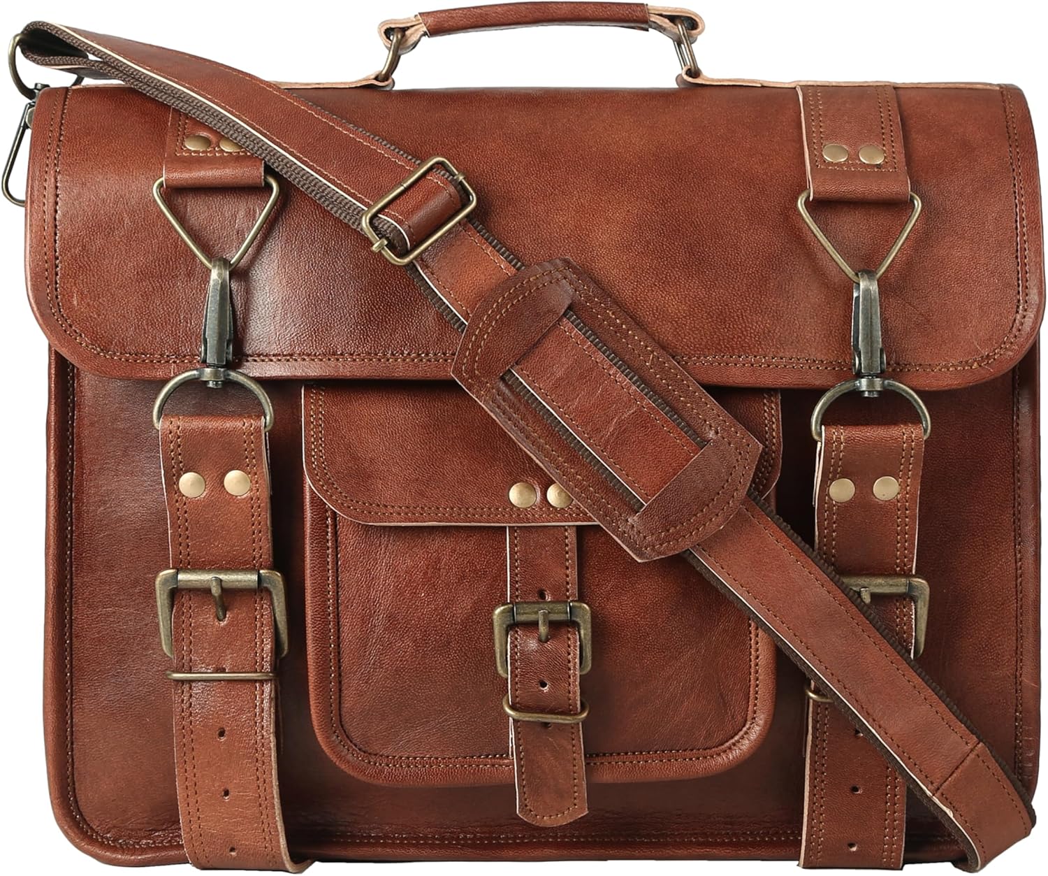 Brown Leather Messenger Bag for Men & Women Stylish Laptop Bag, Shoulder Crossbody Briefcase with Adjustable Strap (3 sizes)