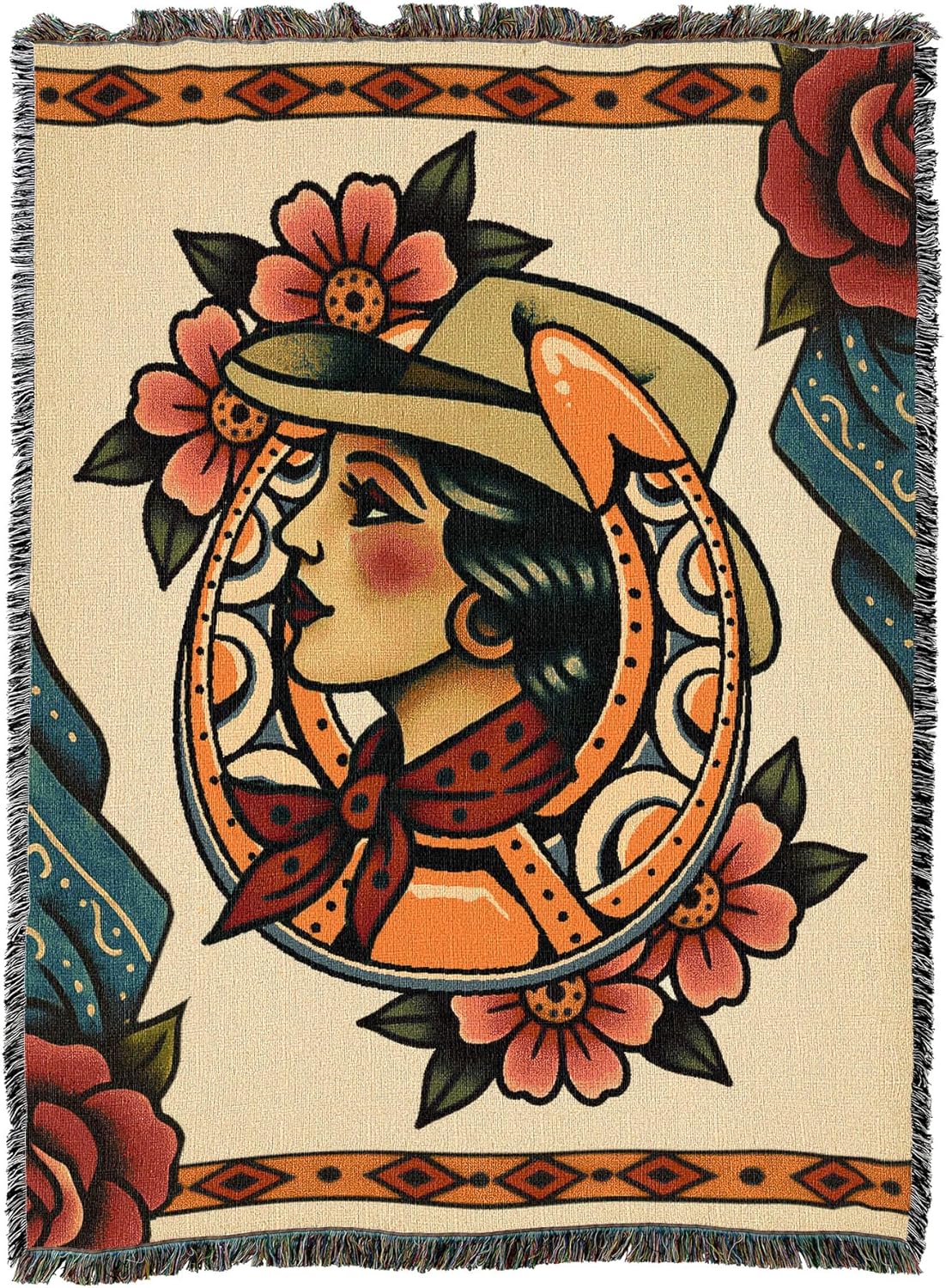 Pure Country Weavers American Traditional Flash - Tattoo Design - Tapestry Throw Blanket Woven from Cotton - Made in The USA (50x60)