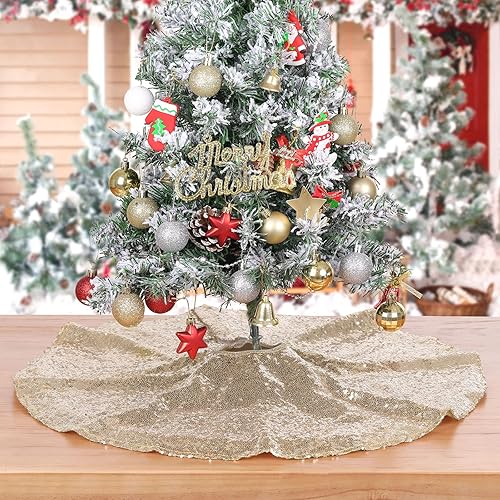 Miniatura 23 de Falda plateada para árbol de Navidad con 24 minifaldas redondas para árbol de Navidad con lentejuelas, decoraciones navideñas pequeñas Plata