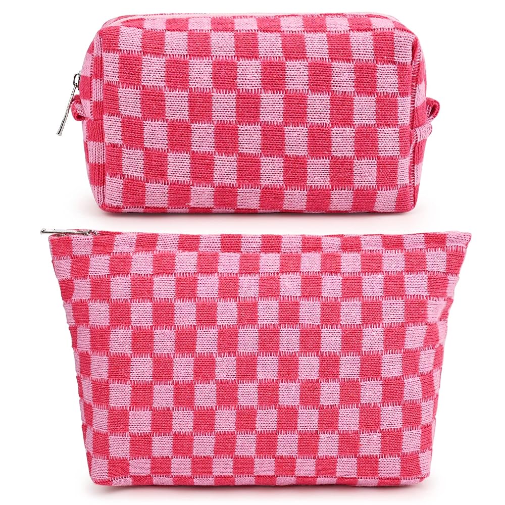 SOIDRAM 2 Pieces Makeup Bag Large Checkered Cosmetic Bag Capacity Canvas