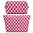 SOIDRAM 2 Pieces Makeup Bag Large Checkered Cosmetic Bag Capacity Canvas Mix Travel Toiletry Bag Organizer Cute Makeup Brushes Aesthetic Accessories Storage Bag for Women, Checkered Mix Rose Red