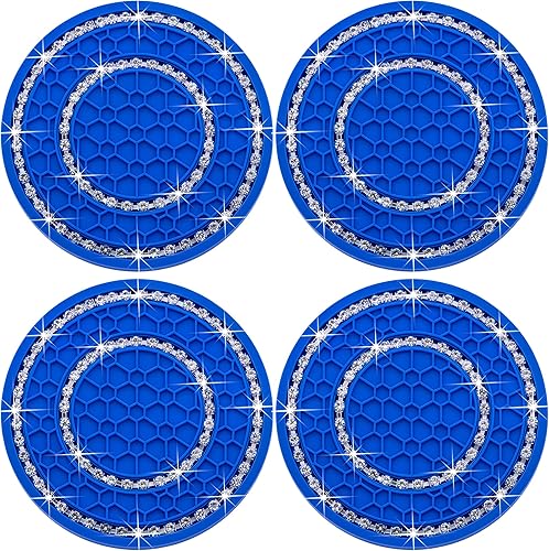 Miniatura 42 de 2 piezas posavasos con diamantes de imitación de cristal, 2.75 pulgadas, silicona suave, antideslizante, a prueba de golpes, portavasos de Negro y