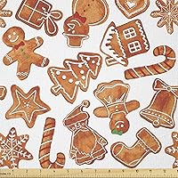 Vista 16 de Ambesonne Tela Navideña por Yarda, Tema Navideño con Hojas de Acebo Corona Bayas Ilustración Impresa, Tela Decorativa para Tapicería y Acentos