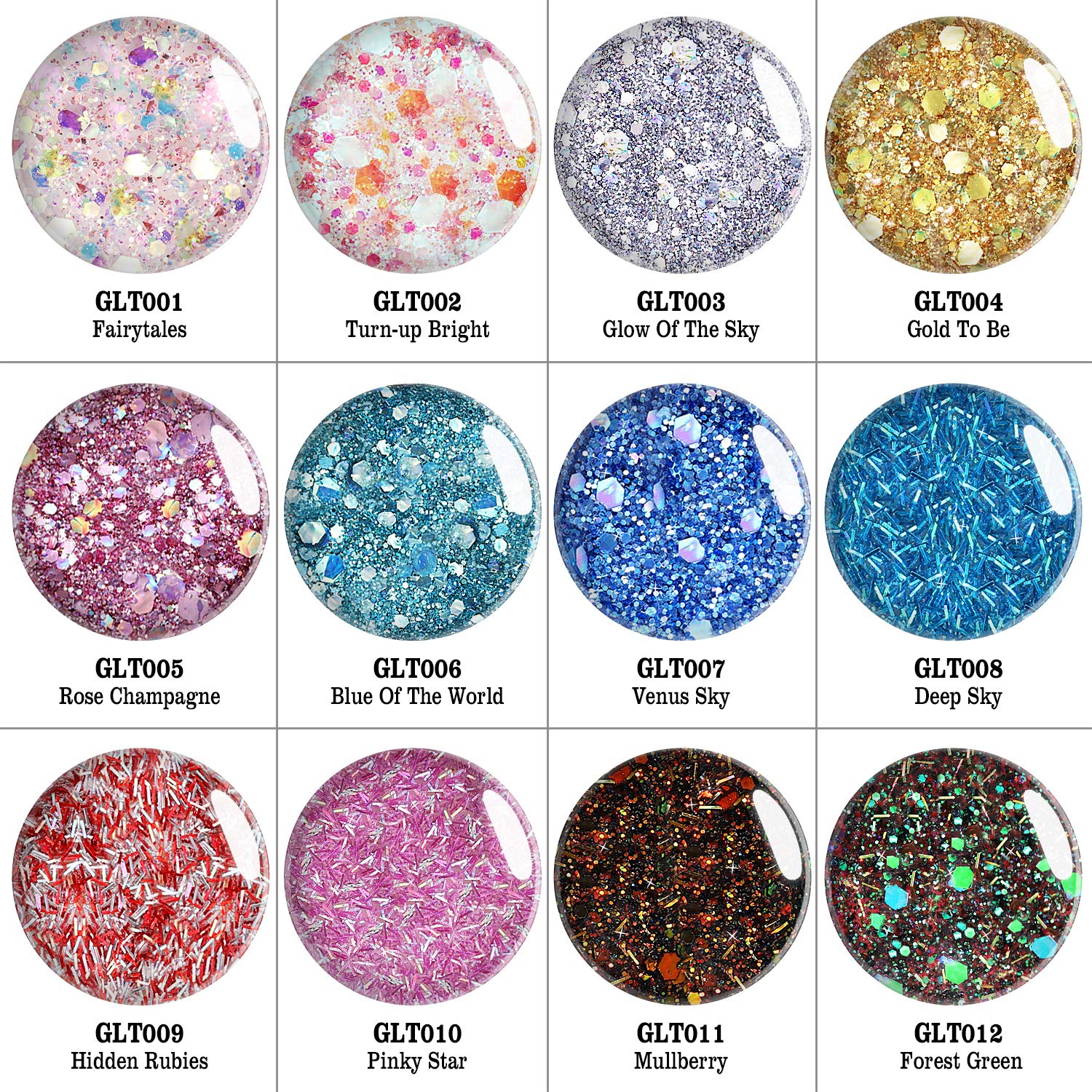 Dip Powder 12 Chunky Glitter Colors Kit Starter Set for Nail Dipping Manicure Art G6607