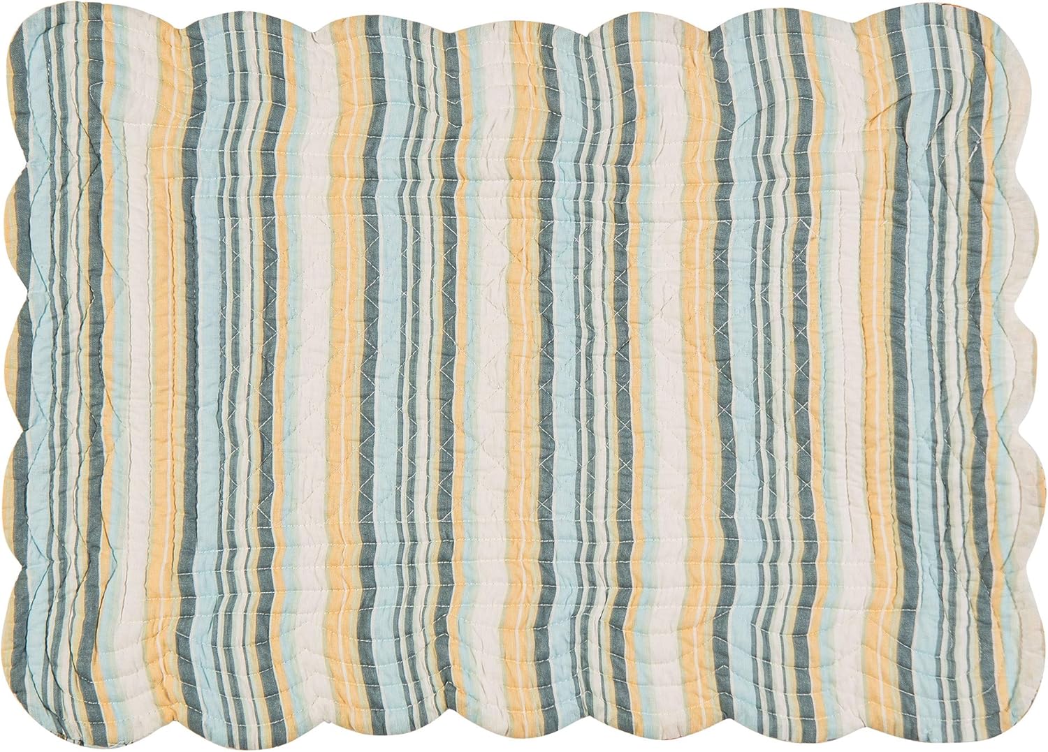 C&F Home Ainsley Jacobean Floral Reversible Stripes Cotton Machine Washable Scallop Edge Quilted Placemats Set of 6 Placemats for Dining Kitchen Tabletop Home Decor Decoration 13" x 19" Tan