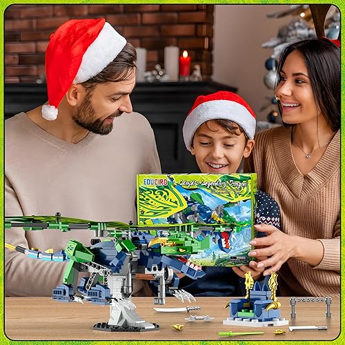 Miniatura 5 de Under the Baubles Juegos de construcción de dragón, juguetes de dragón legendario ninja para niños, juguetes de construcción con alas, armas,
