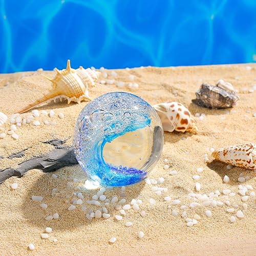 Miniatura 3 de Figuras de vidrio soplado a mano, ondas del océano, bola de vidrio pisapapeles para amigos, amantes del océano, decoración de bolas de burbujas para