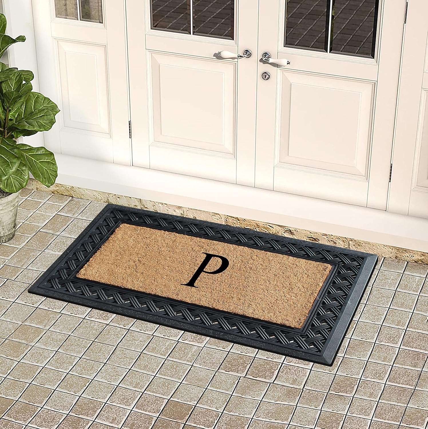 A1 HOME COLLECTIONS A1HC Natural Coir Monogrammed Doormat 23"x38", Anti-Shed Treated Durable Front Door Mat for Outside Entrance, Heavy Duty, Thin Profile, Easy to Clean, Long Lasting Doormats