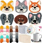WATINC Puppy Punch Needle Coaster Kit - 6 Patterns Dog Punch Needle Embroidery Craft Kit, DIY Felting Coaster for Adults Beginners with Adhesive Yarns Fabric Felt Hoop Tools Instruction