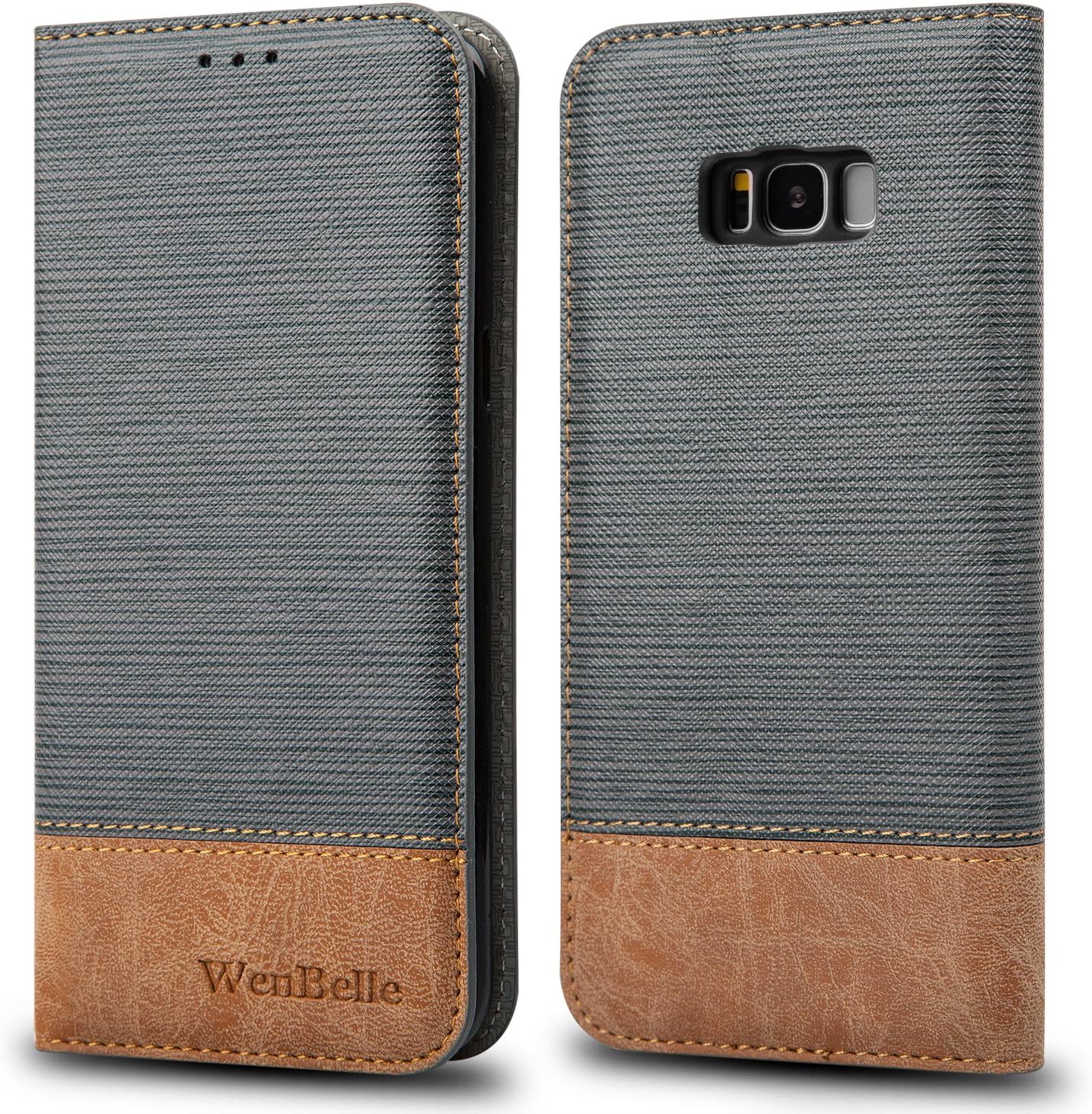 for Galaxy S8 Plus 6.2" Case,WenBelle Stand Feature,Double Layer Shock Absorbing Premium Soft PU Color Matching Leather Wallet Cover Flip Cases for Samsung Galaxy S8+,S8 Plus 6.2 inch (Grey)