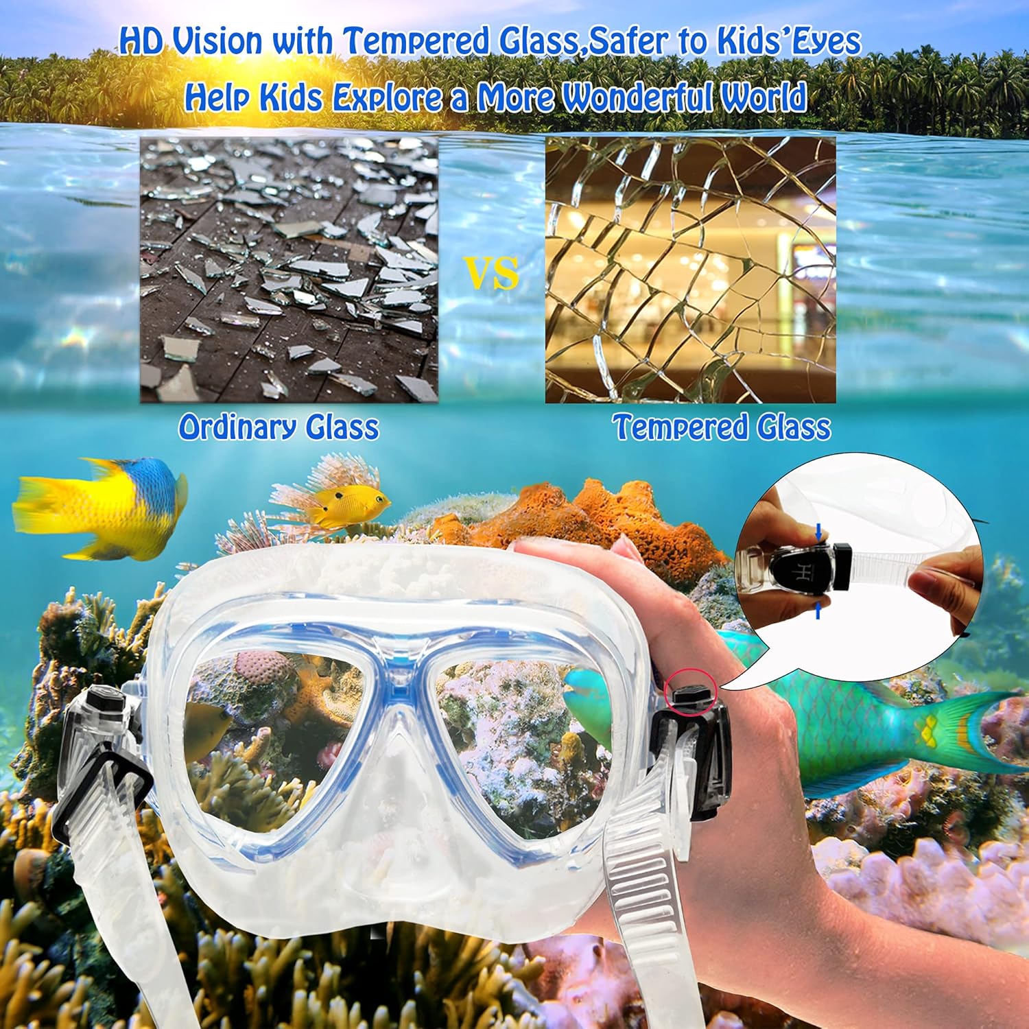 Kids Mask Fins Snorkel Set Snorkeling Packages, with Diving Mask, Snorkel, Adjustable Swim Fins, Mesh Bag, Anti-Fog Anti-Leak Snorkeling Gear for Kids for Snorkeling Swimming Diving - Image 4