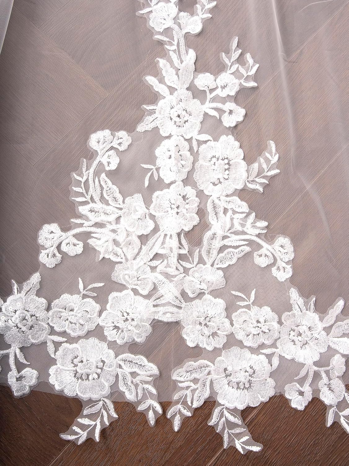 EllieWely Long Cathedral Length Lace Bridal Wedding Veil With Metal Comb