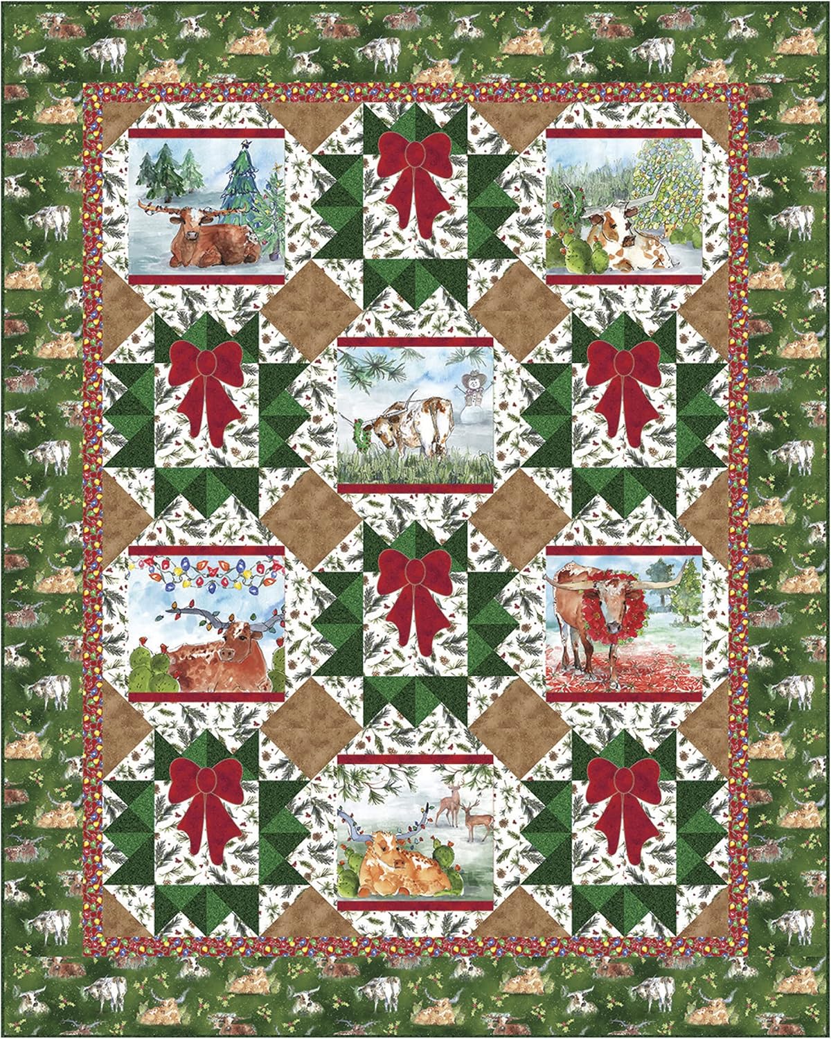 Quilting Treasures QT Fabrics Christmas Longhorns Homestead 63x79 Quilt Kit, Multi Yard