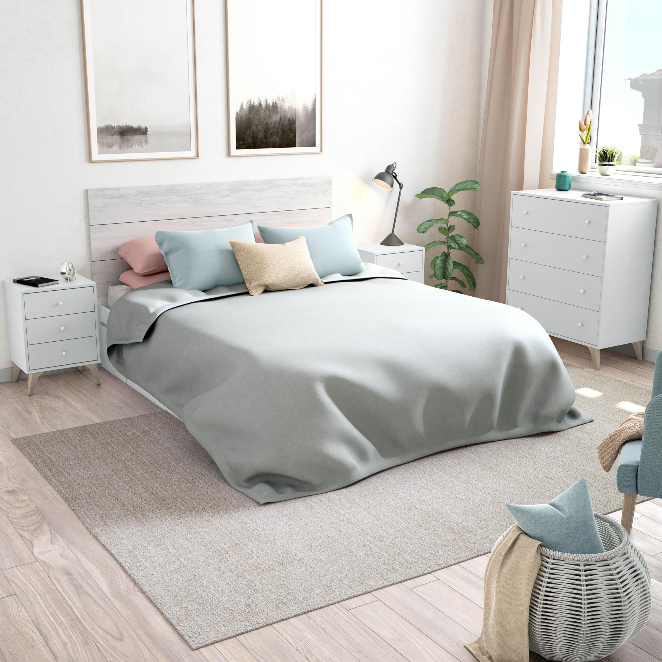 Habitdesign Modèle Sweet Tête de lit avec deux tables de chevet, 240 x 116 x 33,5 cm (largeur x hauteur x profondeur) Blanc « Artik » et blanc « Velho »