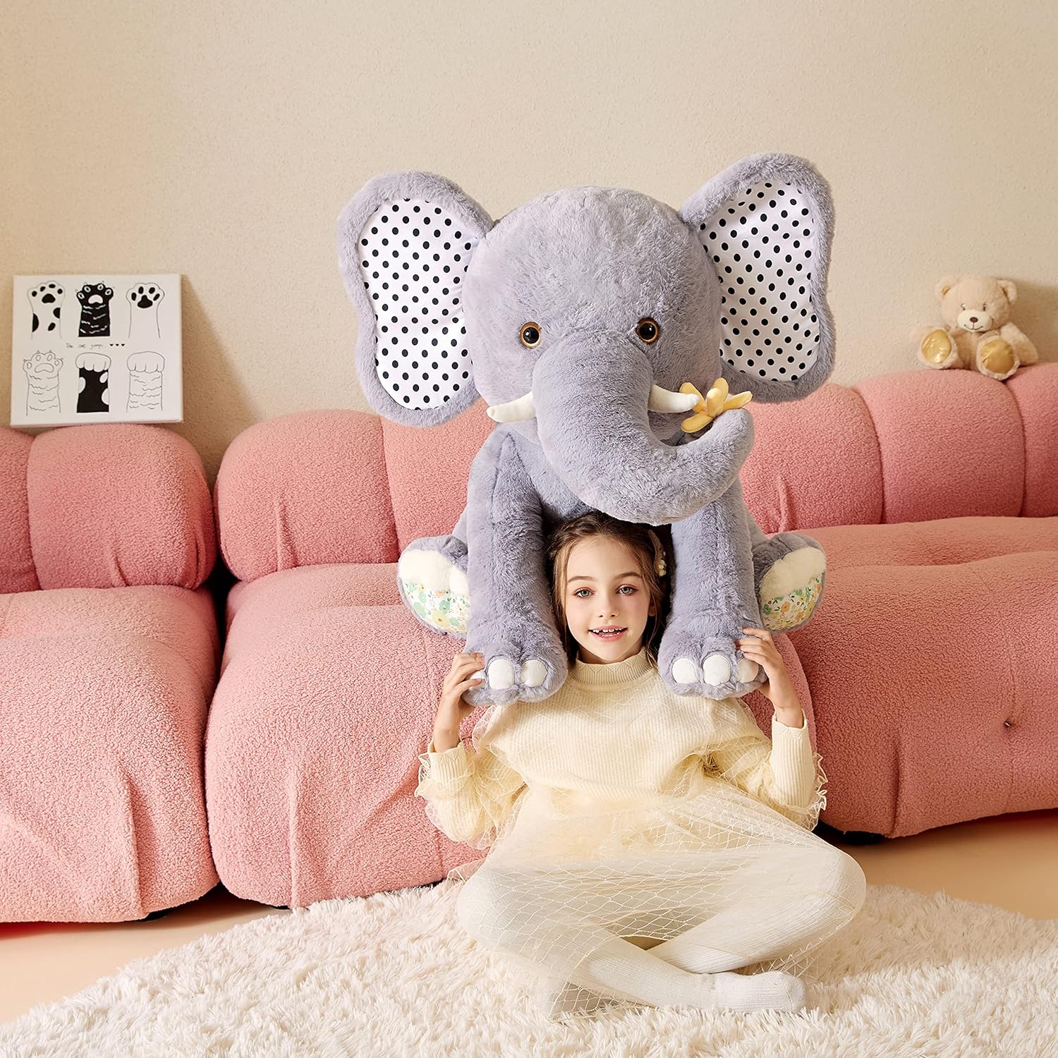 Giant Elephant Stuffed Animal Plush Soft Toy,Large Jumbo 25" Cute Big Size Huge Fluffy Plushy Fat Plushie,Birthday Gifts for Kid